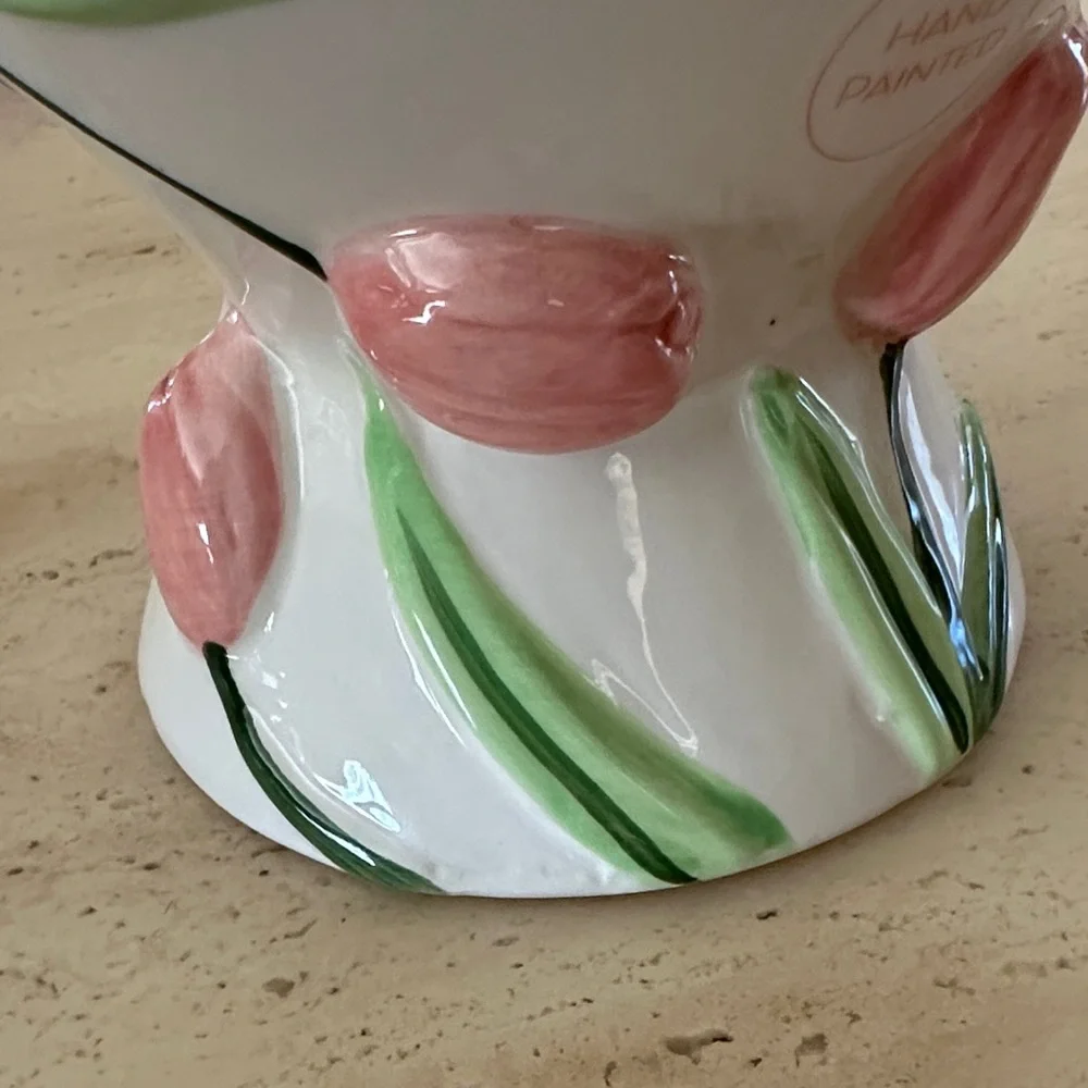 Hand-Painted Pink Tulip Ceramic Cat Bowl Decorative Pet Feeder or DrinkEaster